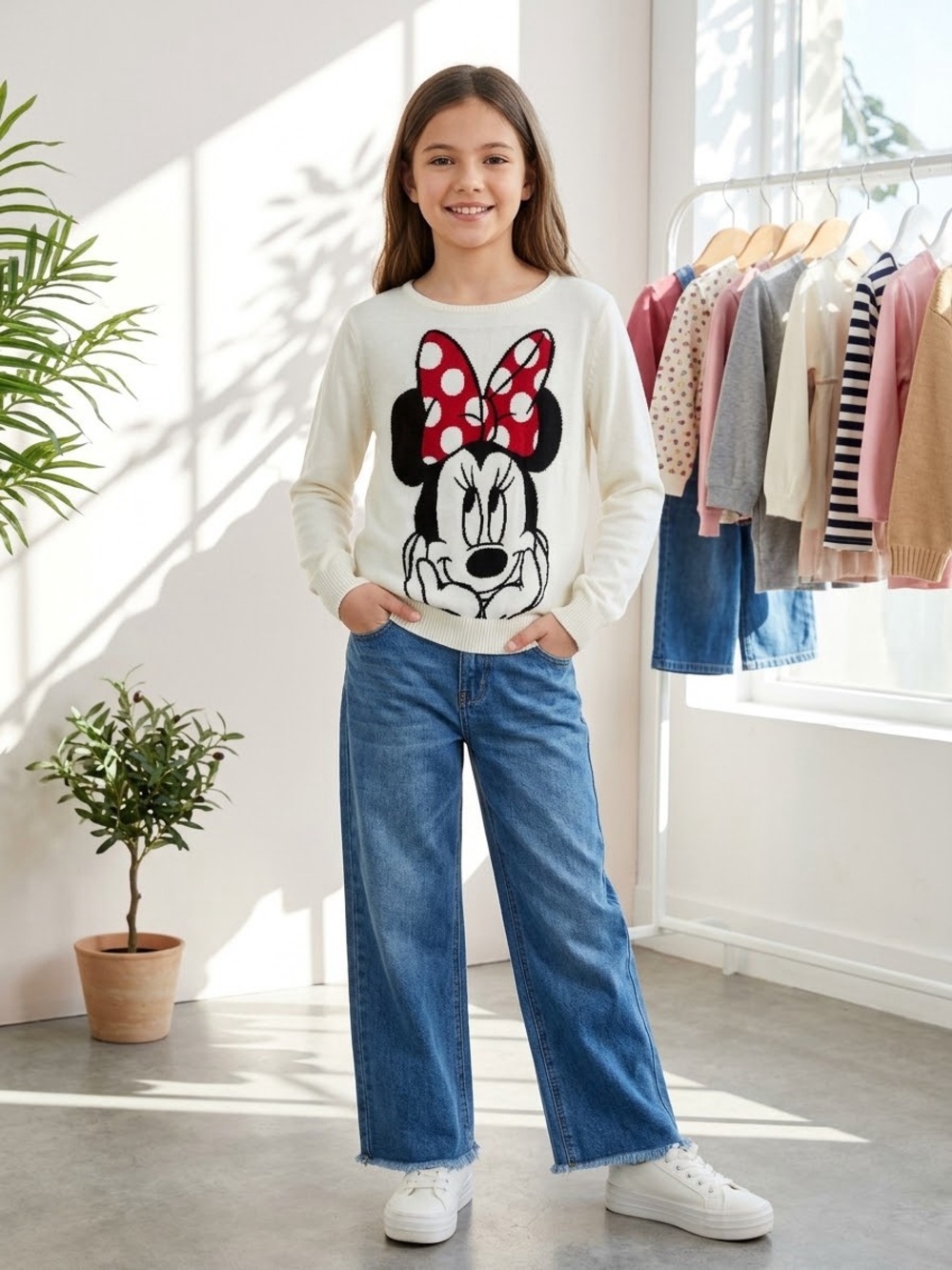 Disney Minnie Mouse off white Knit Sweater Size 11/12 Excellent Condition